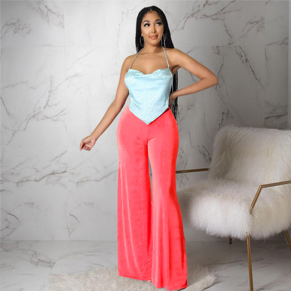 High Elastic Bobbi Fashion Solid Color Sling Pants Wide Leg Pants