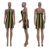 Women's Casual Colorful Striped Knit Slip Dress