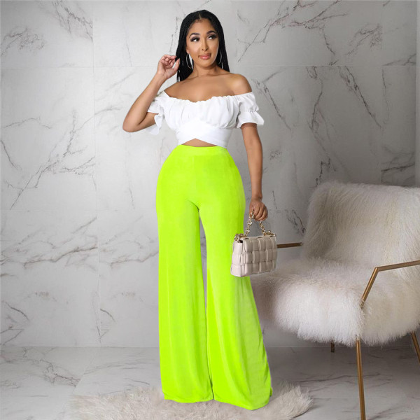 High Elastic Bobbi Fashion Solid Color Sling Pants Wide Leg Pants
