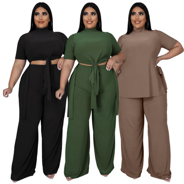 Large size sexy women's nightclub clothes fashion casual straps wide leg pants two-piece set