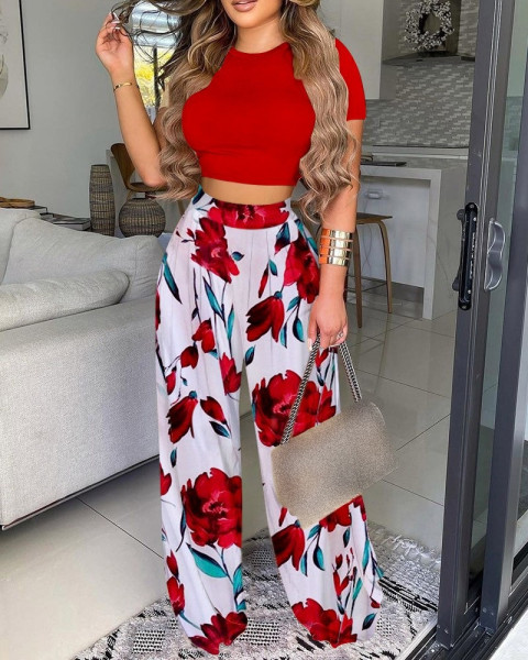 women's two piece printed vest pants women