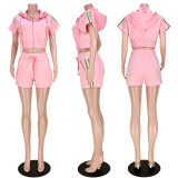 Casual Hooded Tie Zip Pocket Tracksuit Two-Piece Set
