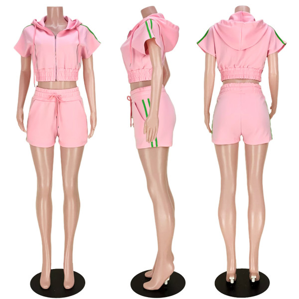 Casual Hooded Tie Zip Pocket Tracksuit Two-Piece Set