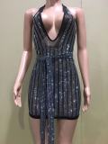 halterneck dress with tie