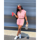 Casual Hooded Tie Zip Pocket Tracksuit Two-Piece Set