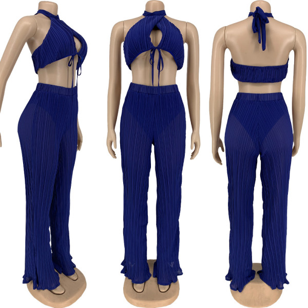 Women's Chiffon Pleated Sheer Halter Tank Top Women's Casual Outfit