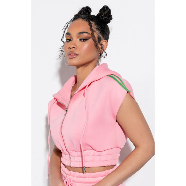 Casual Hooded Tie Zip Pocket Tracksuit Two-Piece Set