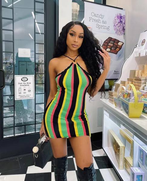Women's Casual Colorful Striped Knit Slip Dress