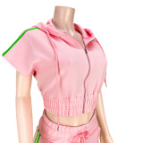 Casual Hooded Tie Zip Pocket Tracksuit Two-Piece Set