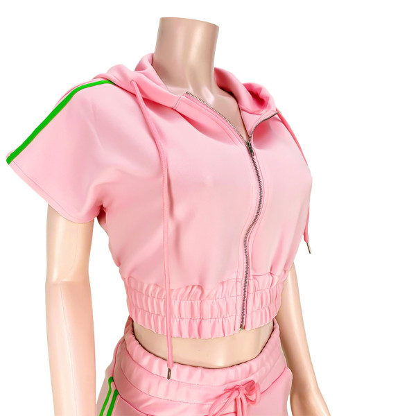 Casual Hooded Tie Zip Pocket Tracksuit Two-Piece Set