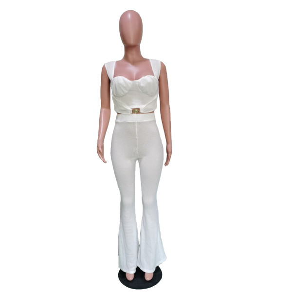 Temperament Stretch Bandeau Top High Waist Flared Pants Set