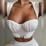 Temperament Stretch Bandeau Top High Waist Flared Pants Set