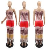 Women's Cute Tie Dye Printed Fringe Slip Dress