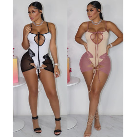 Women's Solid Color Lace Up Swimsuit + Mesh Lace Up Skirt Multi-color Optional