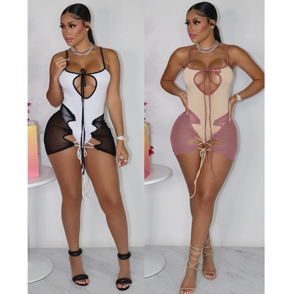 Women's Solid Color Lace Up Swimsuit + Mesh Lace Up Skirt Multi-color Optional