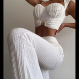 Temperament Stretch Bandeau Top High Waist Flared Pants Set