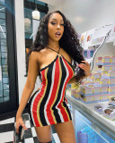Women's Casual Colorful Striped Knit Slip Dress