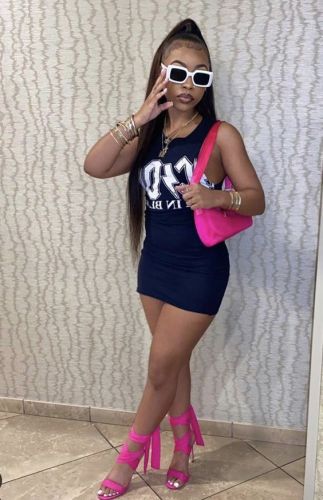 Women's Sleeveless Round Neck Print Sexy Dress