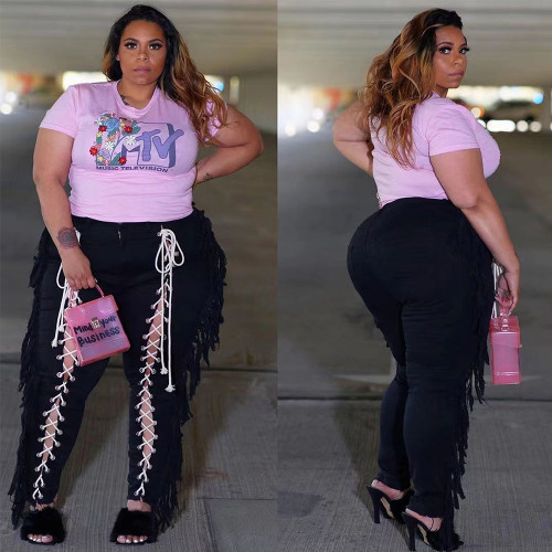 Trendy Dark Ribbon Trousers