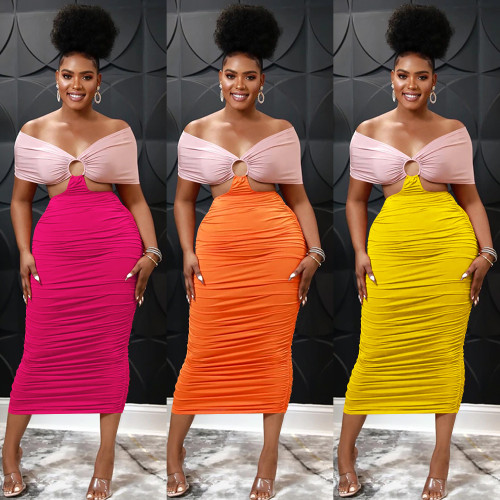 Fashion Ladies Casual Skinny Backless Hollow Pleated Dress Women