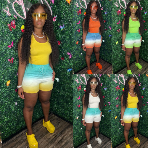 Women's Sports and Leisure Suits R-Vest Gradient Shorts Two-piece Women's Summer New Style