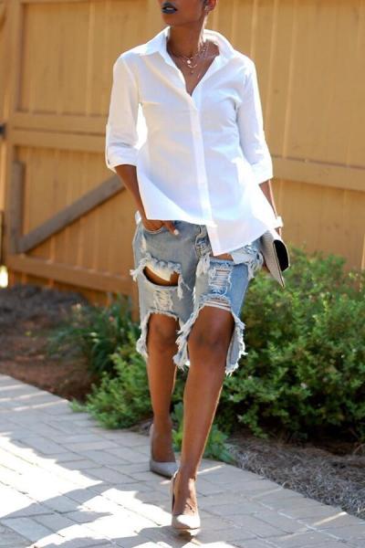 Fashion ripped sexy stretch denim cropped pants