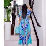 Dress Fashion Casual Positioning Print Butterfly Sleeve Ladies Swing Side Split Long Dress