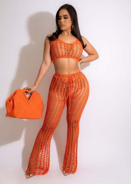 Sexy Slim Fit Cutout Knit Hand Hook Cutout Casual Suit