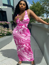 U-Neck Spring/Summer Ripple Print Dress U-Neck Spring/Summer Ripple Print Dress