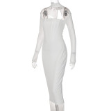 Mesh Panel Long Sleeve Solid Color Dress