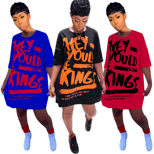 Letter Doll Sleeve Loose Oversized T-Shirt Dress