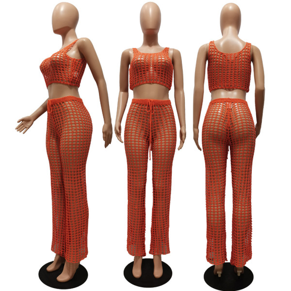 Sexy Slim Fit Cutout Knit Hand Hook Cutout Casual Suit