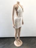 Women's long fringed hand crochet flower knitted hip skirt casual beach skirt