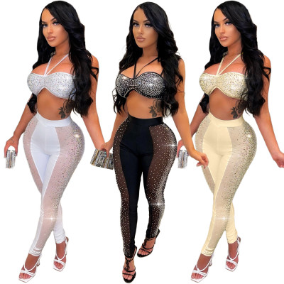 Sling nightclub hot drill perspective sexy two-piece set