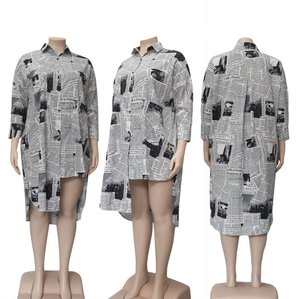 Sexy Split Casual Print Plus Size Top