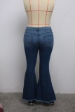Sexy Fashion Knee Hole Slim Denim Stretch Big Size Fat MM Flared Pants