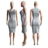 vest personality striped print sexy dress with hips