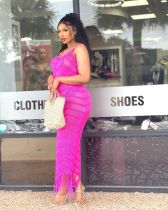 Ladies Long Dress Sexy Wool Strap Knitted Fringe Beach Dress Ladies Long Dress Sexy Wool Strap Knitted Fringe Beach Dress