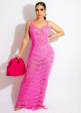 Ladies Long Dress Sexy Wool Strap Knitted Fringe Beach Dress