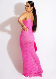 Ladies Long Dress Sexy Wool Strap Knitted Fringe Beach Dress