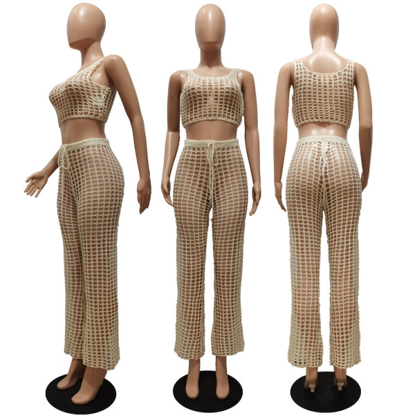 Sexy Slim Fit Cutout Knit Hand Hook Cutout Casual Suit