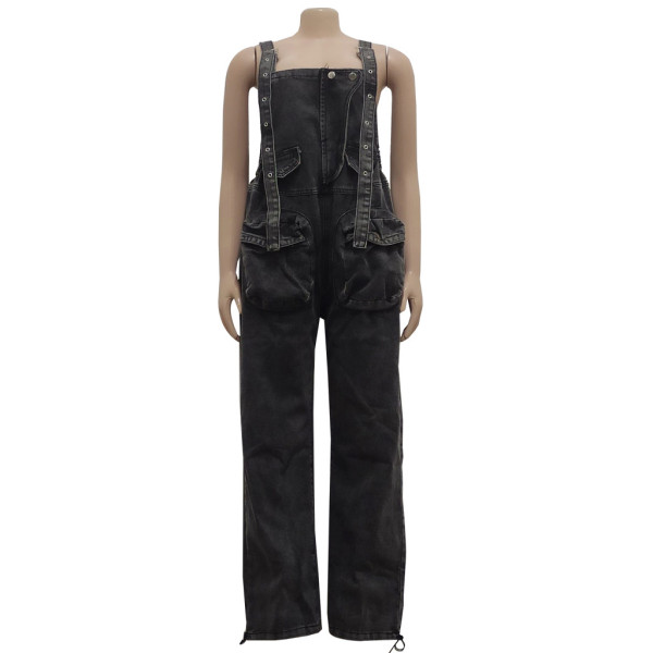 Fashion all-match wide-leg denim loose overalls