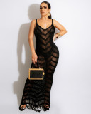 Ladies Long Dress Sexy Wool Strap Knitted Fringe Beach Dress