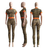 Printing Fashion T-shirt Mesh Perspective Two-piece Set