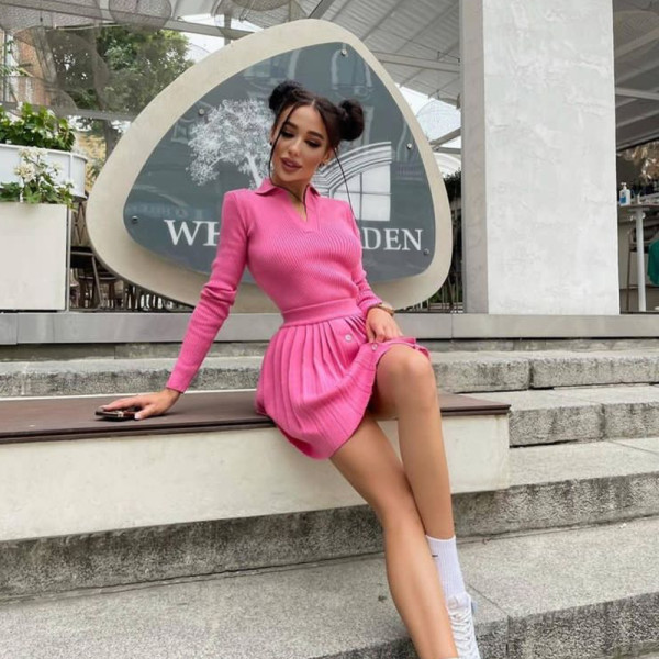 Women's Solid Color Long Sleeve Knit Sweater Top Pleated Skirt AliExpress Fashion Casual Knit Suit
