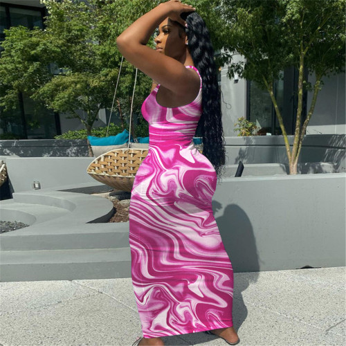 U-Neck Spring/Summer Ripple Print Dress