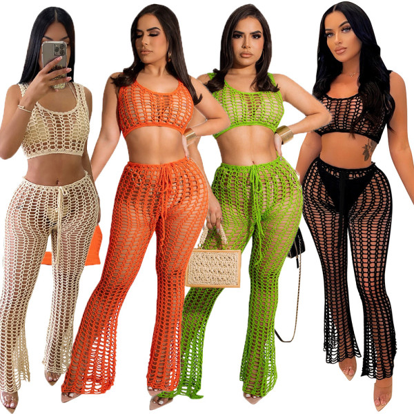 Sexy Slim Fit Cutout Knit Hand Hook Cutout Casual Suit