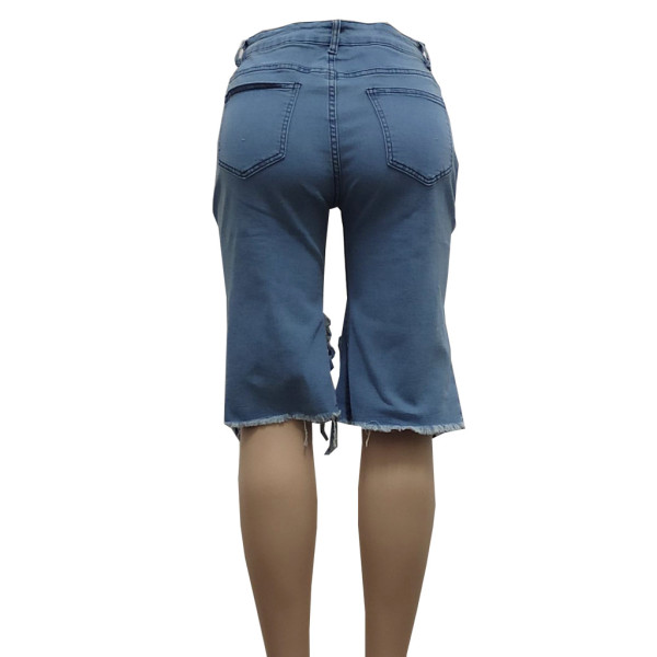 Fashion ripped sexy stretch denim cropped pants