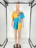 Stylish Multicolor Patchwork Shirt With Waist Slit Dress With Pockets