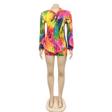 Fashion Print Casual Style Long Sleeve Shorts Two Piece Women's Clothing